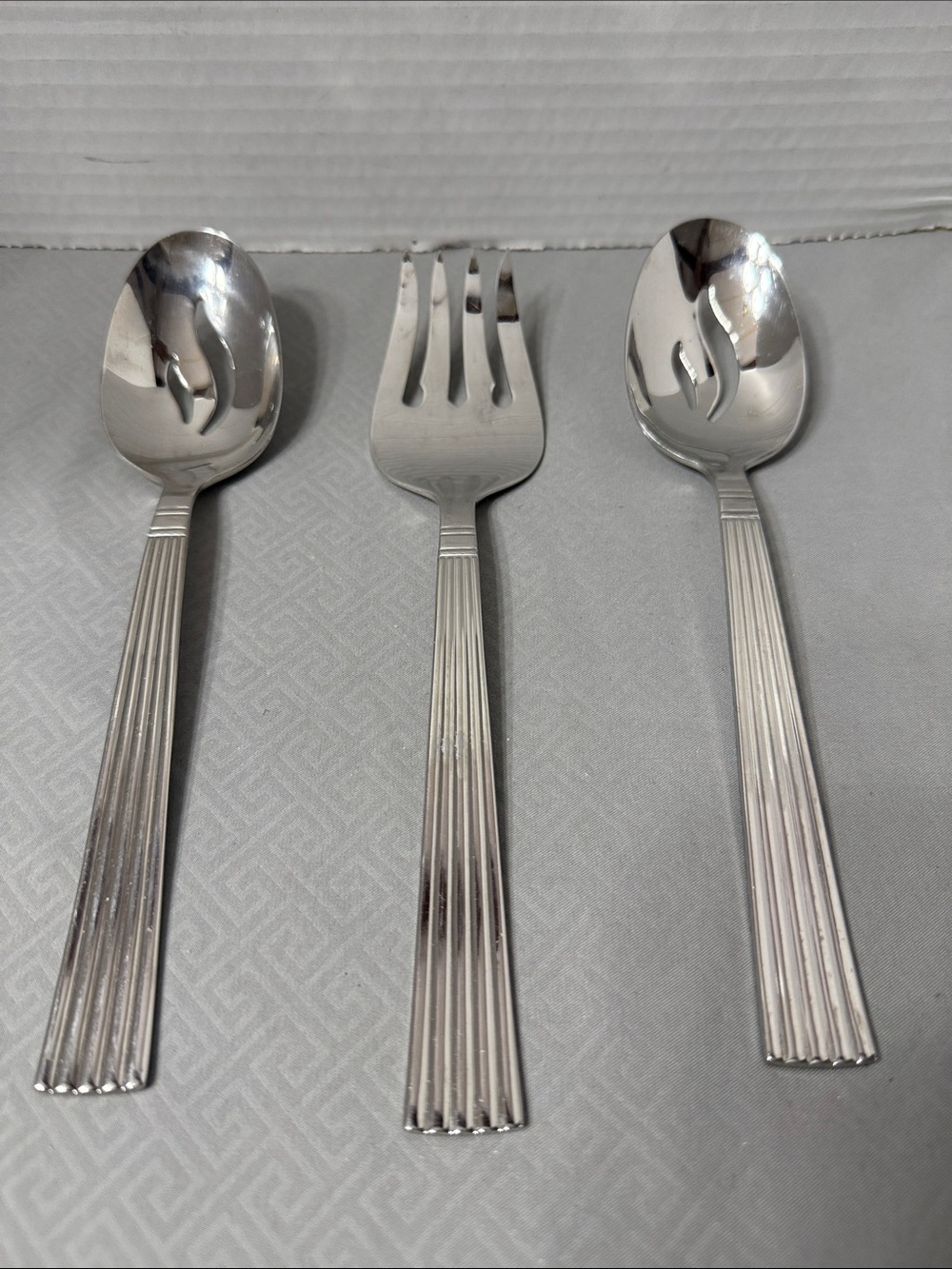 Manhattan Pattern by Wallace 1 Serving Fork and 2 Serving Spoons  Stainless 3pcs